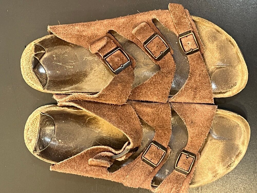 Birkenstock Birki Leather Upper Sandals Suede 3 Straps Buckle Size 42